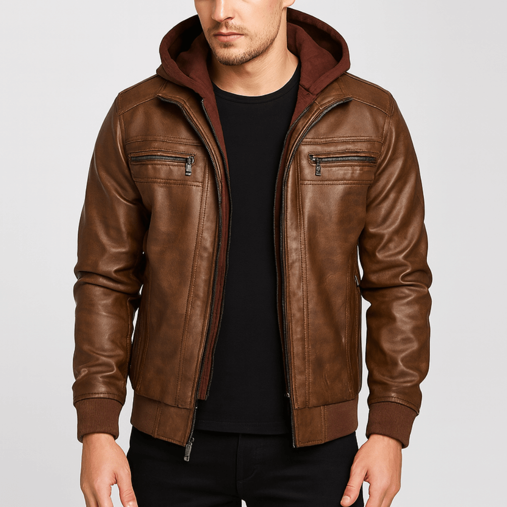 Solvsvanen | Capuche réglable veste en cuir