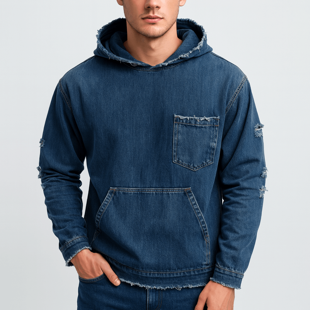 Solvsvanen | Sweat à capuche décontracté en denim à bords bruts