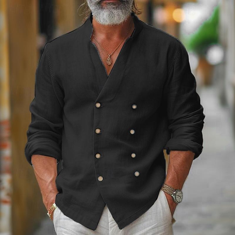 Chemise d'été croisée en coton et lin mélangés - Élégance classique pour homme