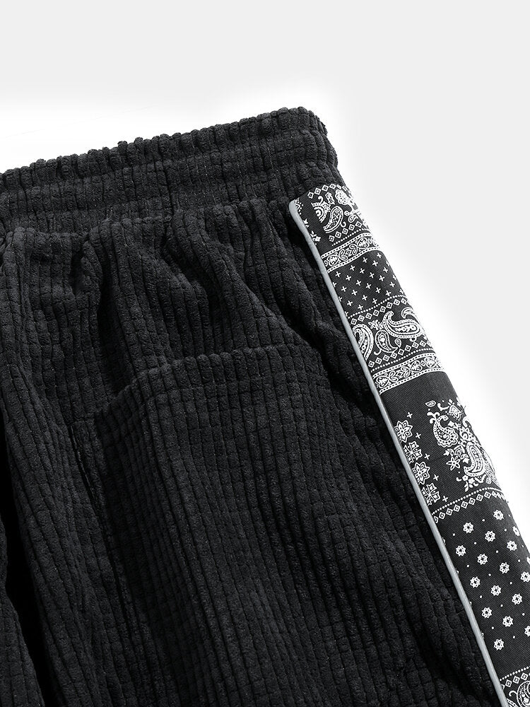 Pantalon en velours côtelé à imprimé cachemire – Coupe décontractée style bohème