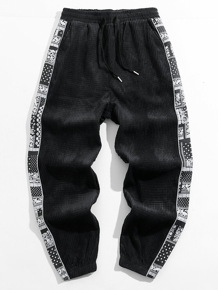 Pantalon en velours côtelé à imprimé cachemire – Coupe décontractée style bohème