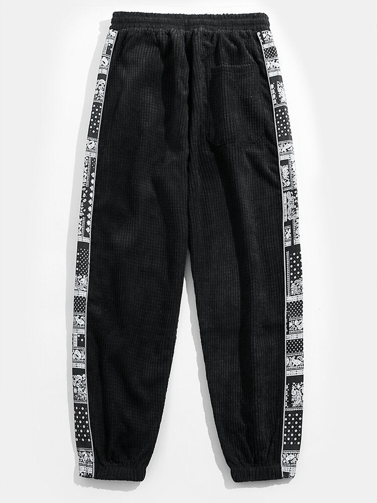Pantalon en velours côtelé à imprimé cachemire – Coupe décontractée style bohème