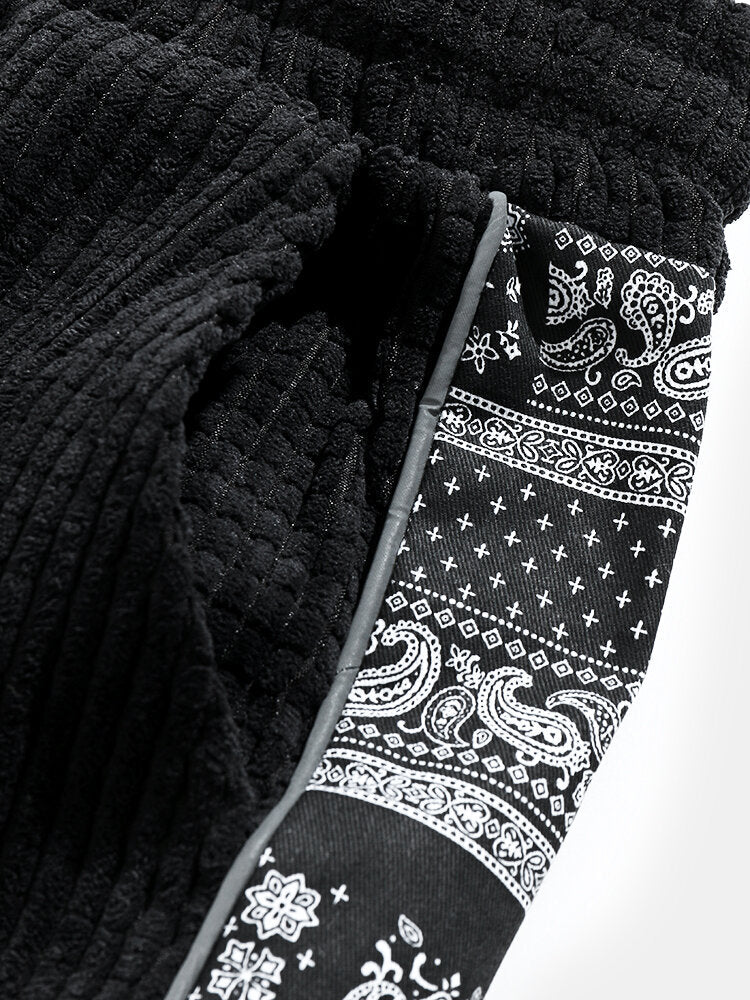 Pantalon en velours côtelé à imprimé cachemire – Coupe décontractée style bohème