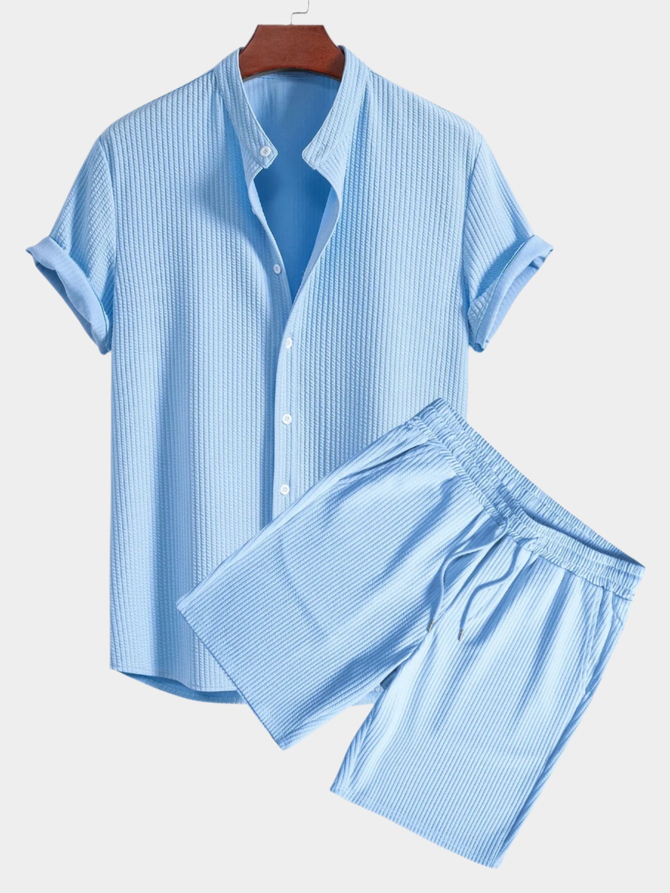 Côtelé coupe ajustée chemise à col montant et short à cordon de serrage deux ensembles