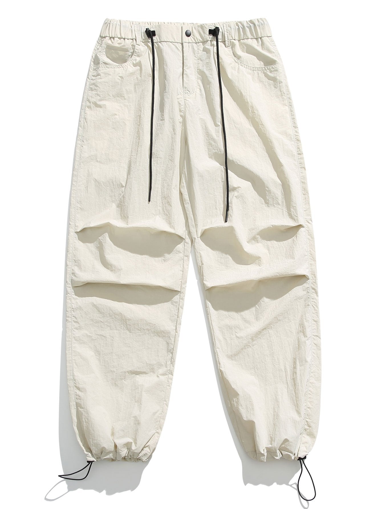 Pantalon droit parachute à taille élastique avec cordon de serrage pour homme
