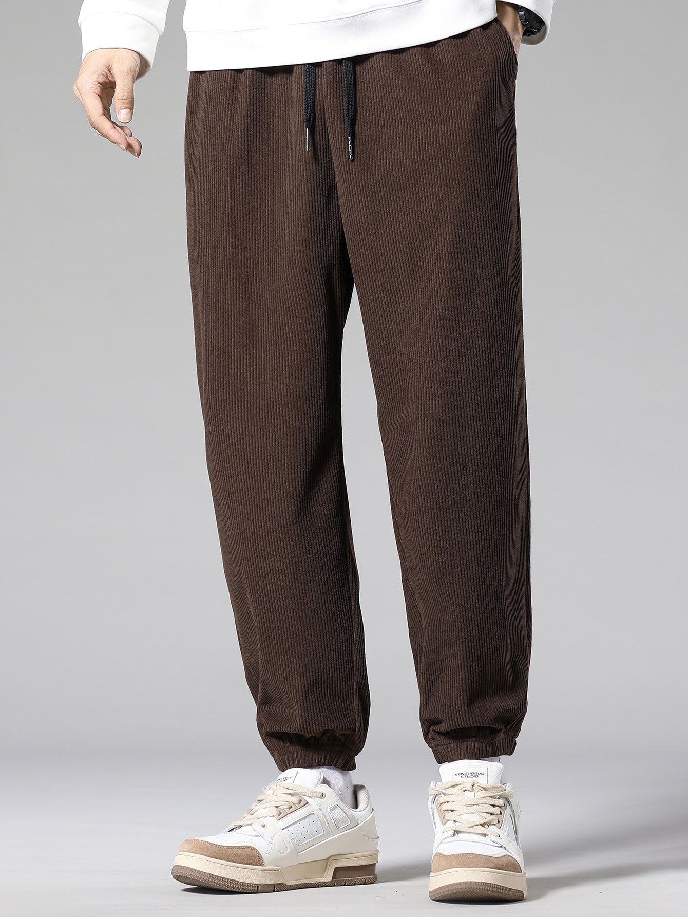 Pantalon de survêtement en velours côtelé avec cordon de serrage pour homme