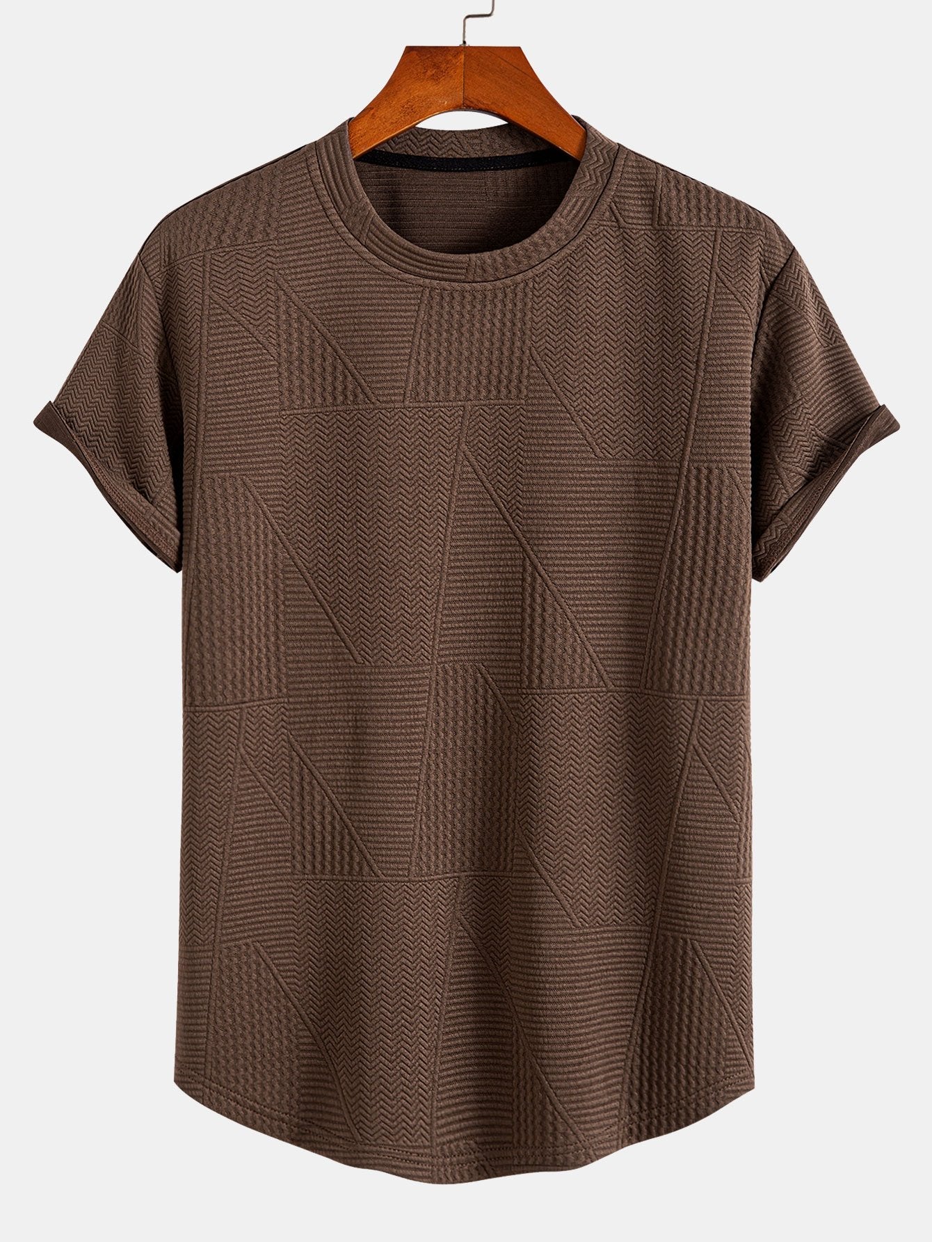 T-shirt à manches courtes en jacquard géométrique – Motif décontracté avec ourlet à nœud