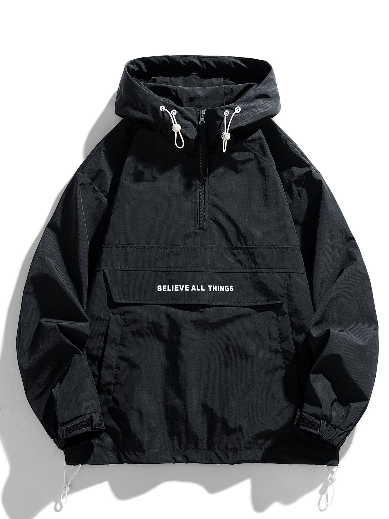 Coupe-vent à capuche léger en nylon avec fermeture éclair quart de tour pour homme