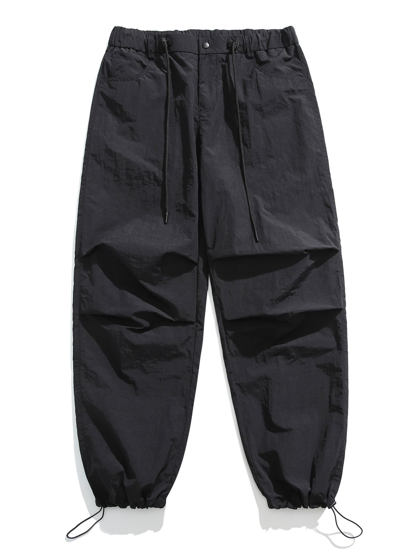 Pantalon droit parachute à taille élastique avec cordon de serrage pour homme