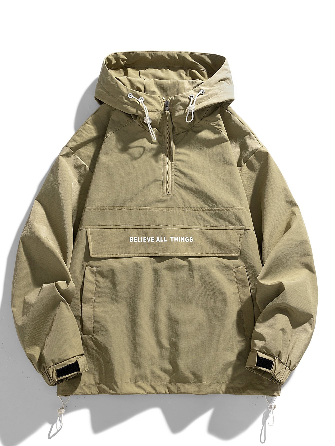 Coupe-vent à capuche léger en nylon avec fermeture éclair quart de tour pour homme