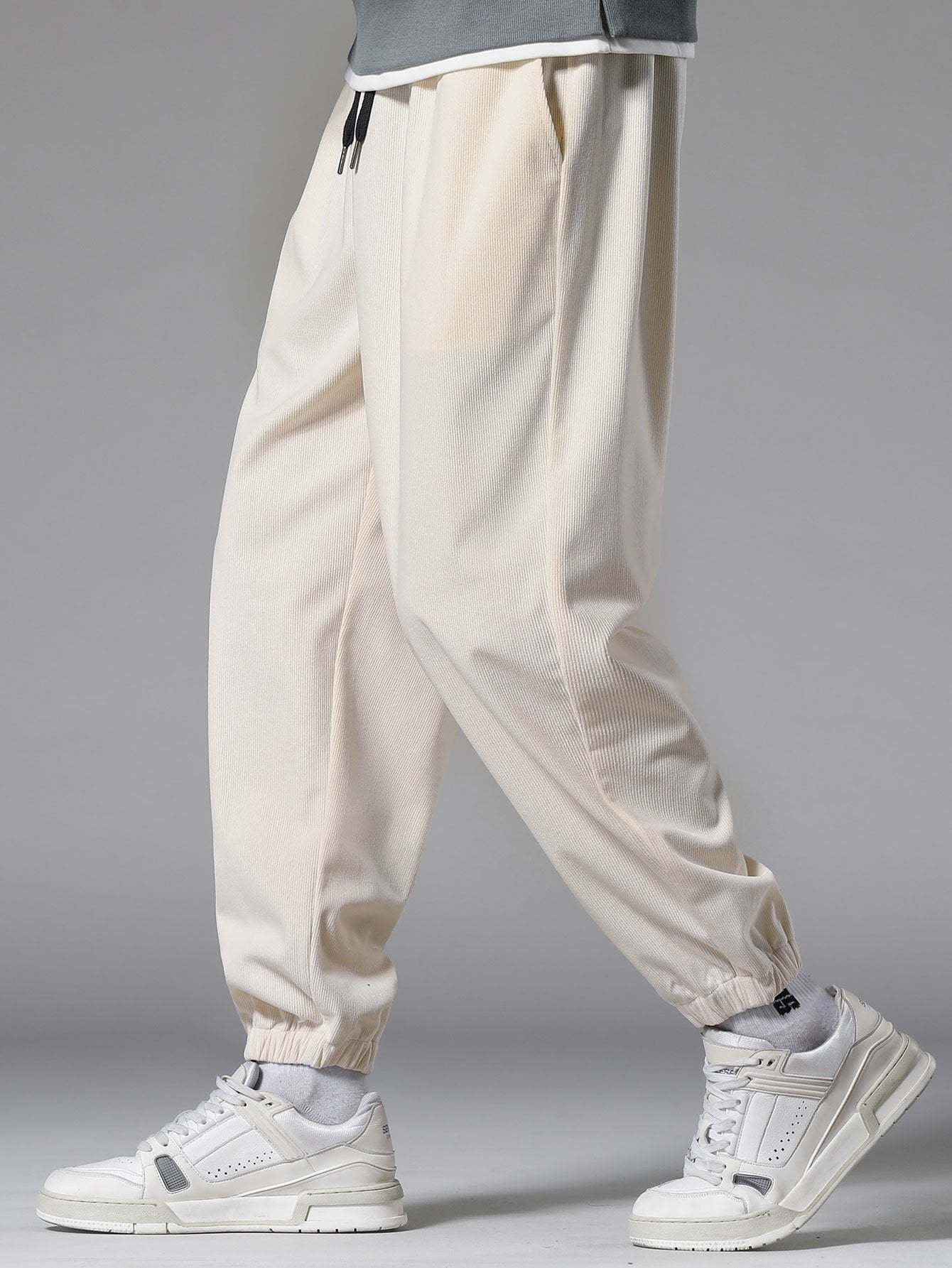 Pantalon de survêtement en velours côtelé avec cordon de serrage pour homme