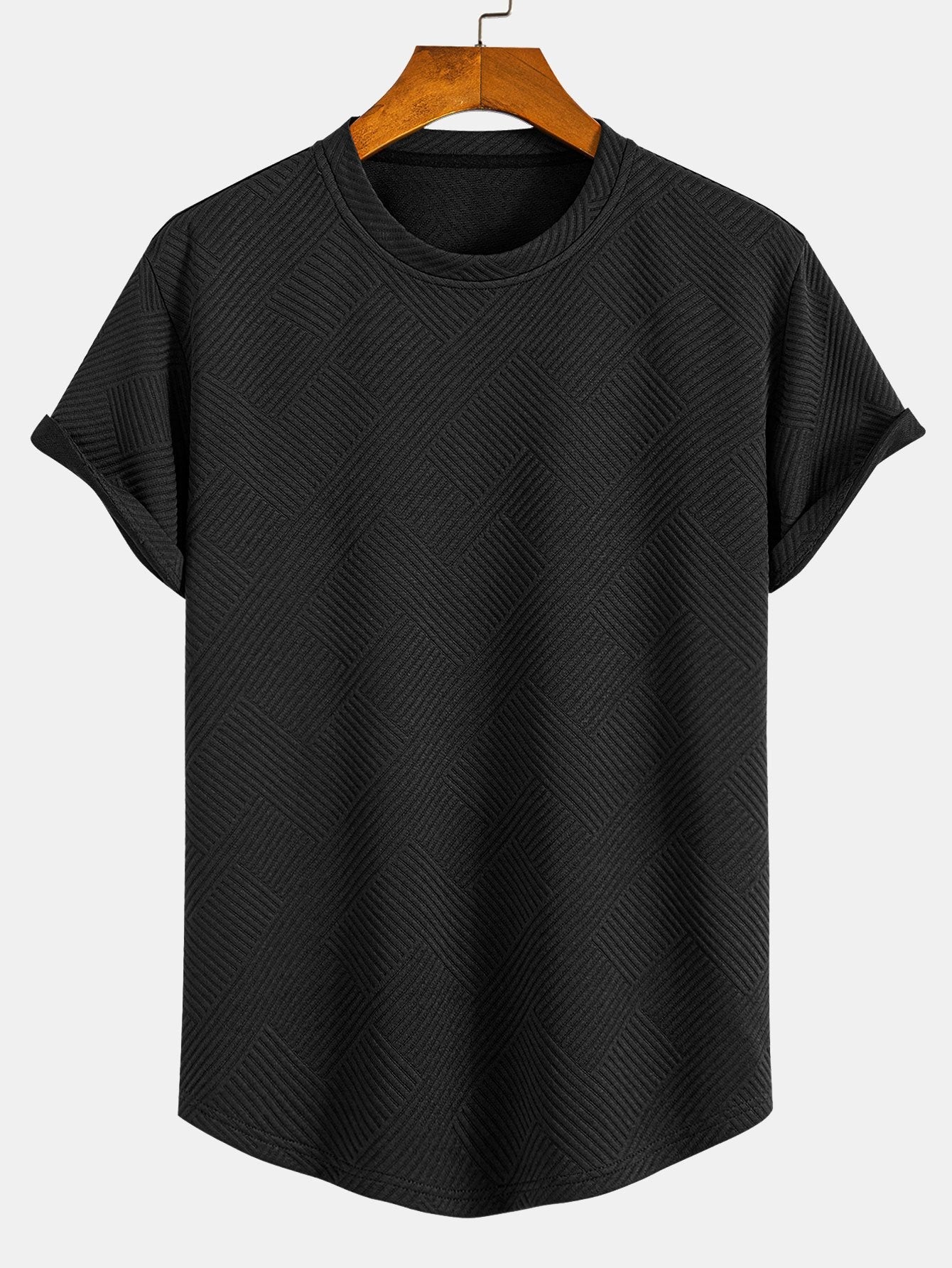 T-shirt à manches courtes et ourlet noué en jacquard – Haut décontracté pour homme