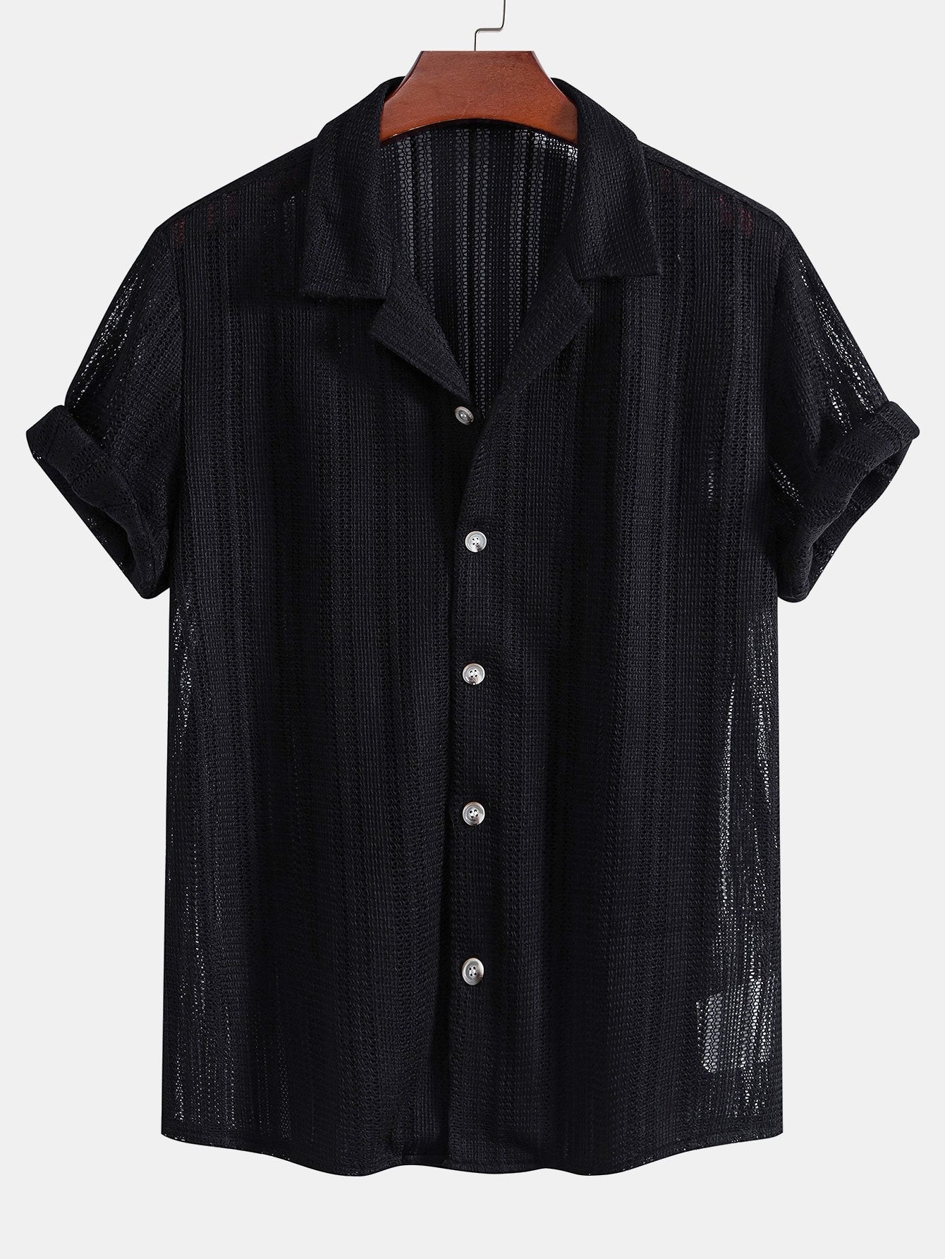 Chemise texturée à col cubain – Tenue décontractée d'été à manches courtes pour homme