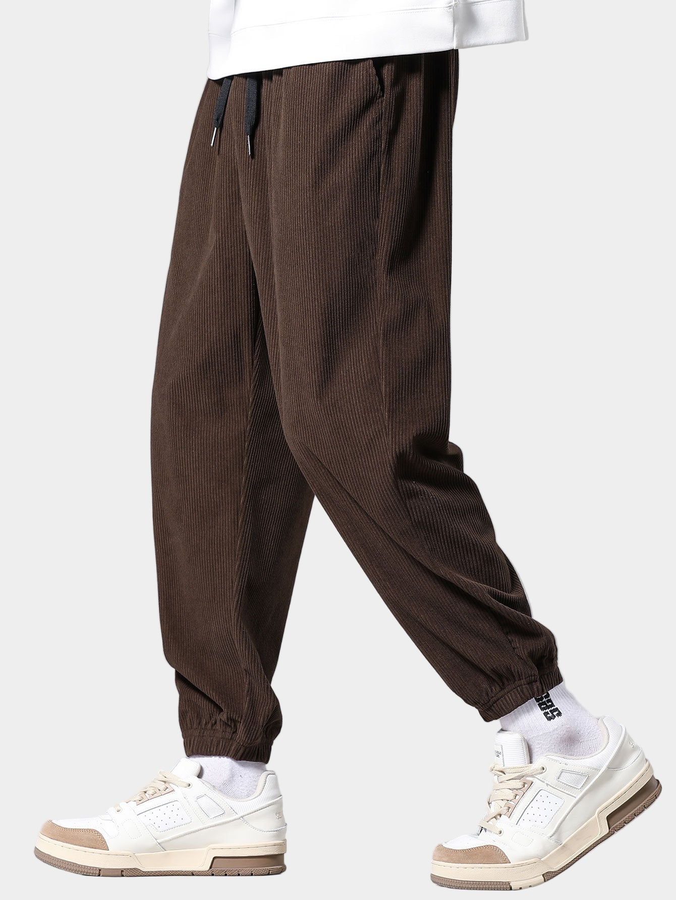 Pantalon de survêtement en velours côtelé avec cordon de serrage pour homme