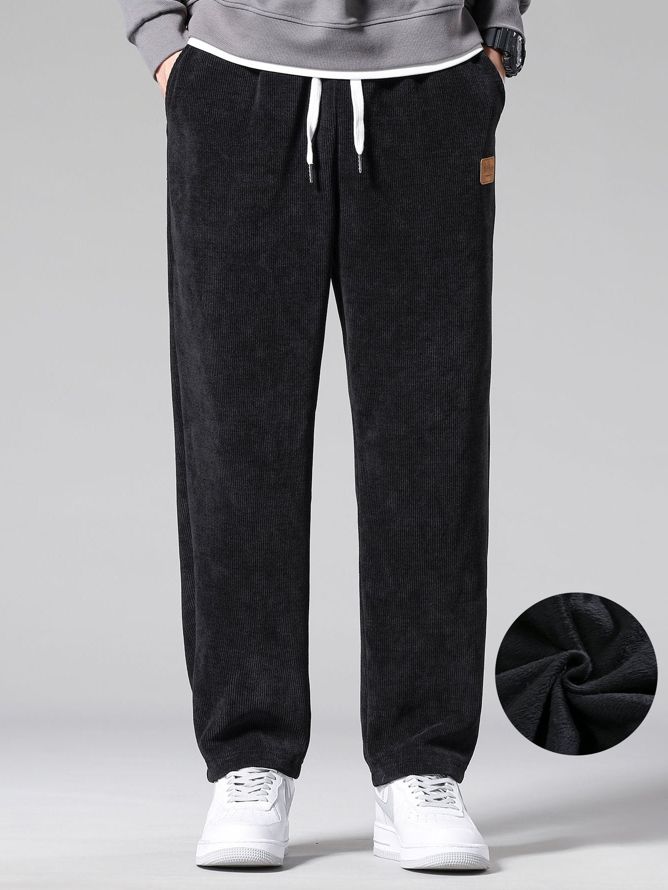 Pantalon élégant en velours côtelé à jambe droite doublé polaire pour homme