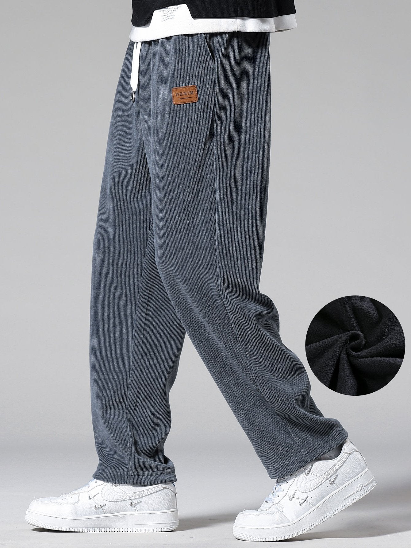 Pantalon élégant en velours côtelé à jambe droite doublé polaire pour homme