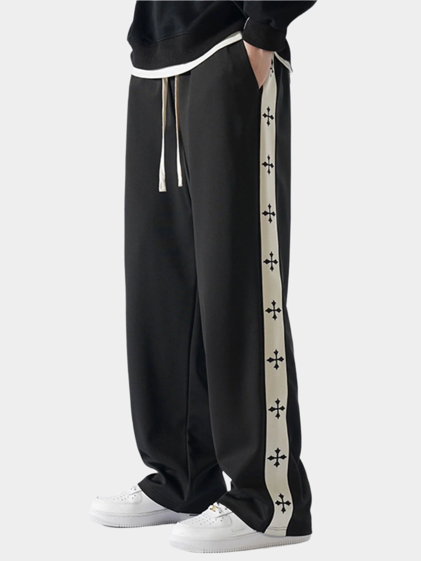 Pantalon coupe droite à rayures croisées et coupe décontractée