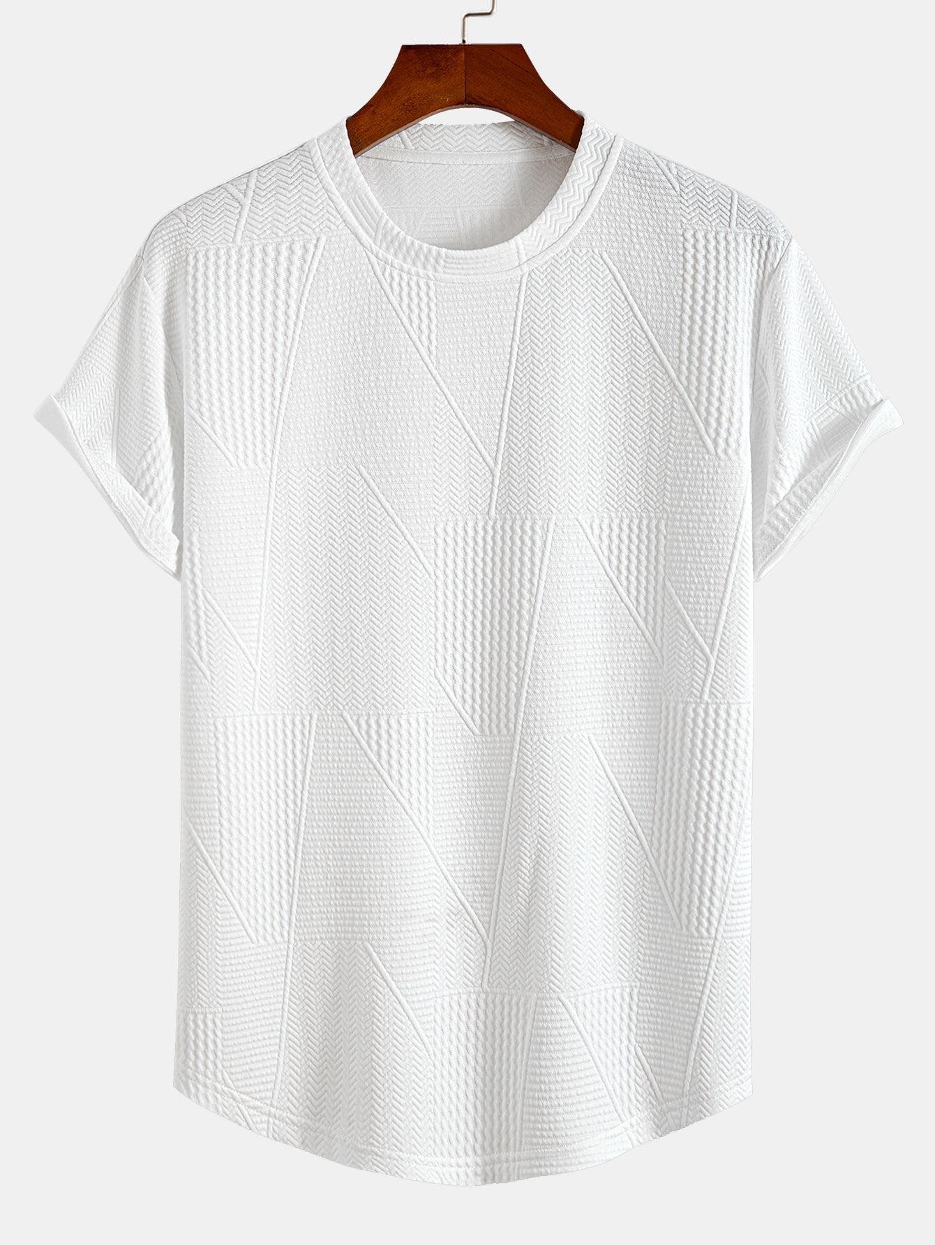 T-shirt à manches courtes en jacquard géométrique – Motif décontracté avec ourlet à nœud