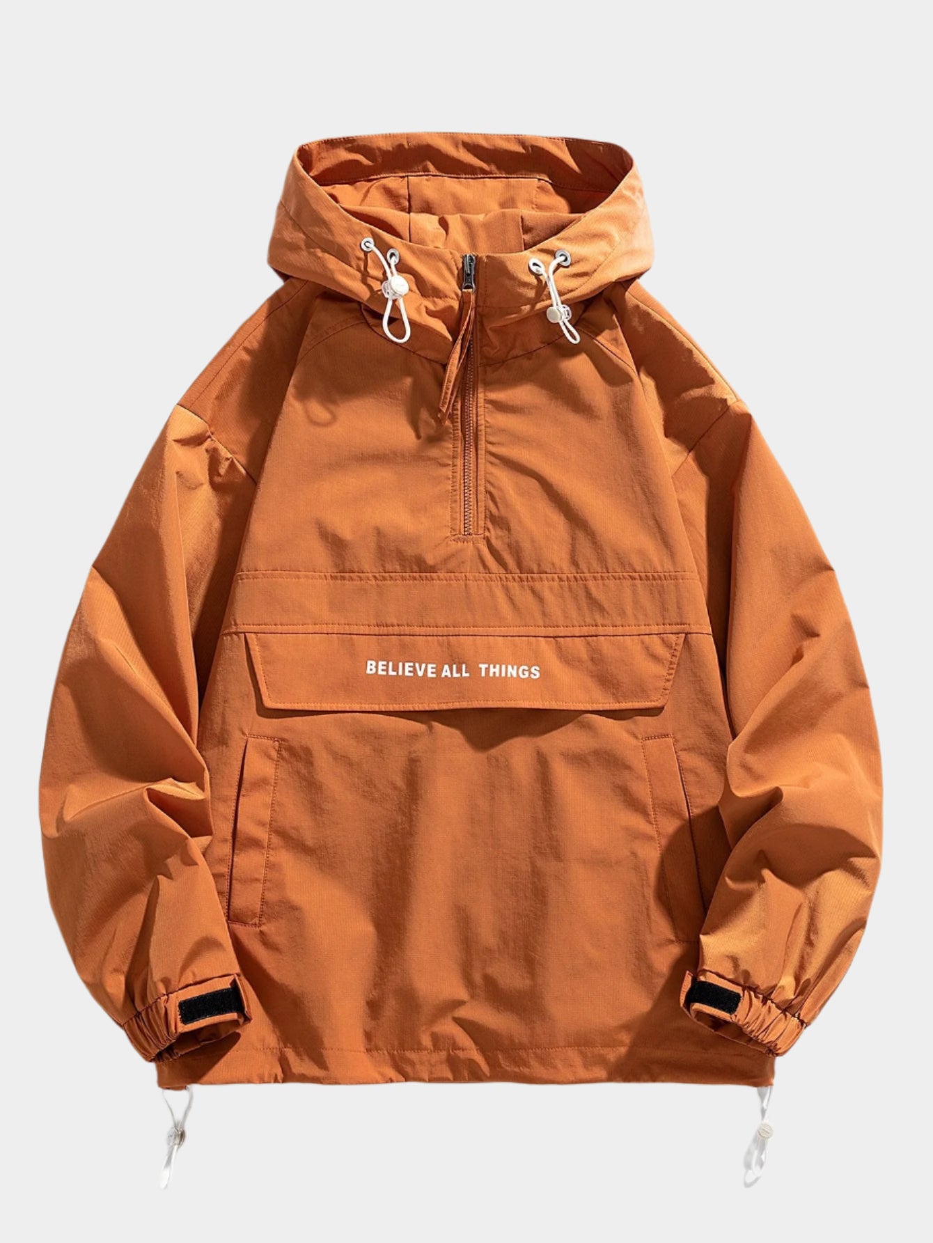 Coupe-vent à capuche léger en nylon avec fermeture éclair quart de tour pour homme