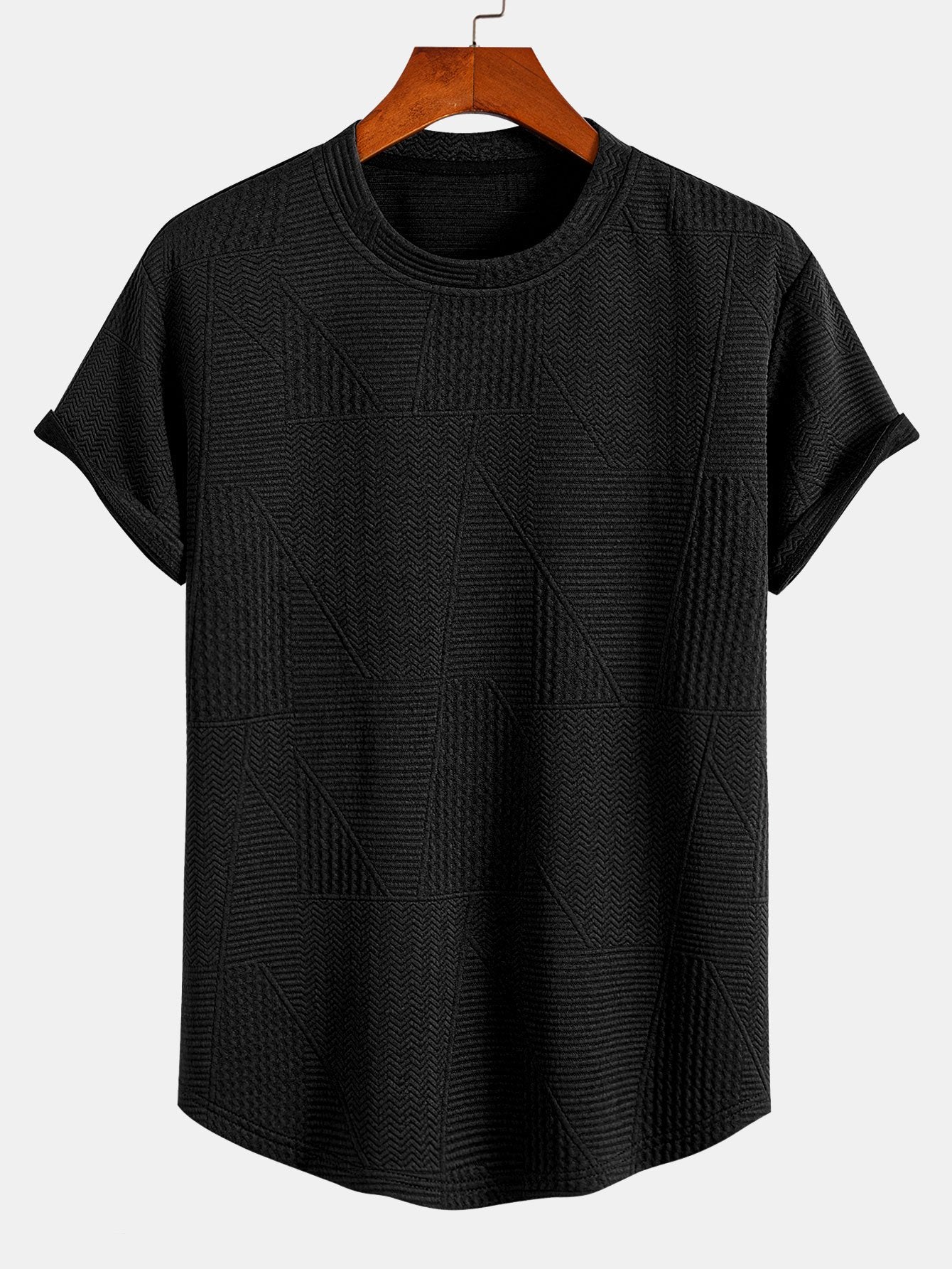 T-shirt à manches courtes en jacquard géométrique – Motif décontracté avec ourlet à nœud