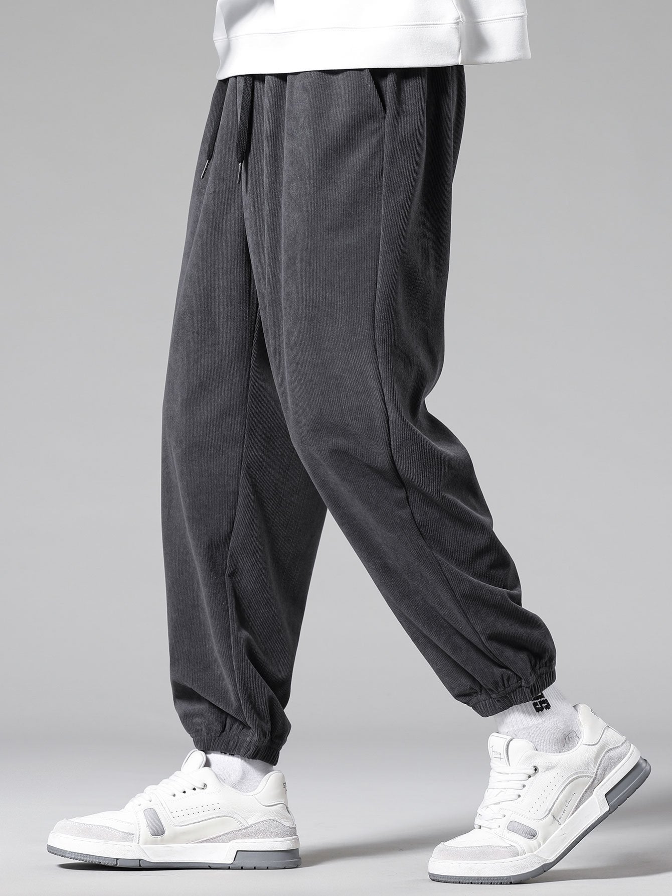 Pantalon de survêtement en velours côtelé avec cordon de serrage pour homme