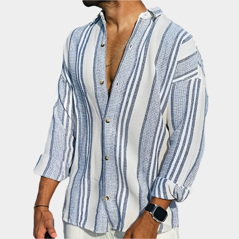 Chemise boutonnée en lin rayé – Style côtier décontracté pour homme