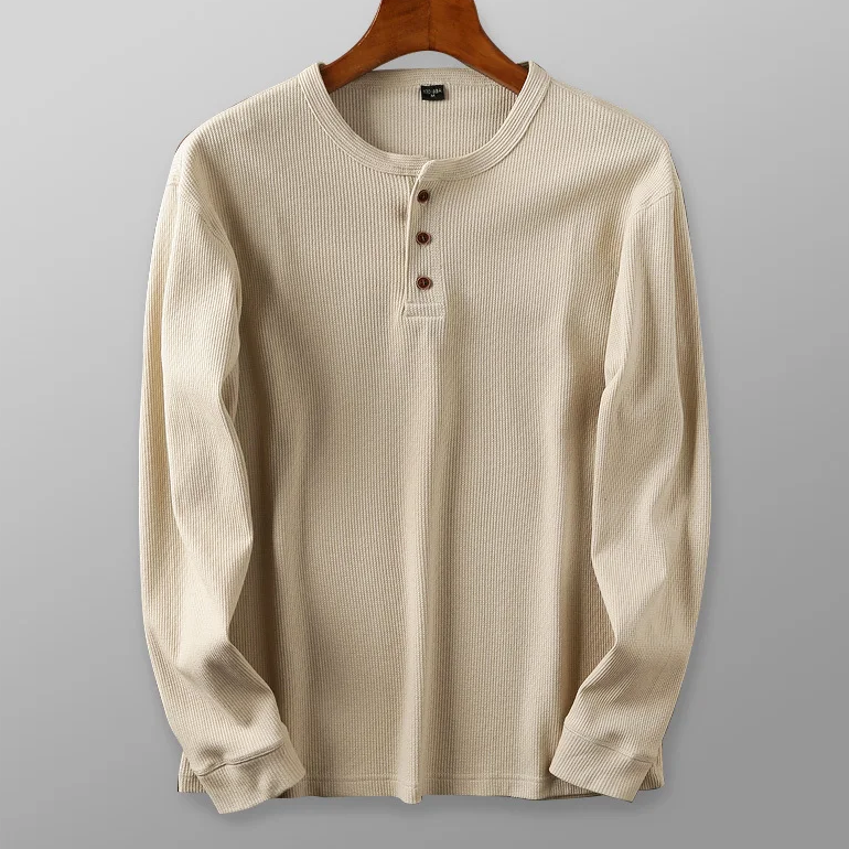 Chemise à manches longues en tricot gaufré pour homme – Coupe en coton doux