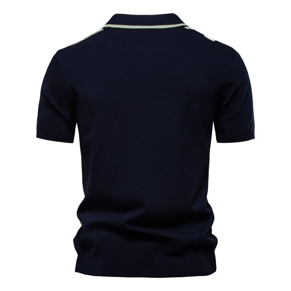 Chemise au crochet rayée à manches courtes avec col et patte de boutonnage