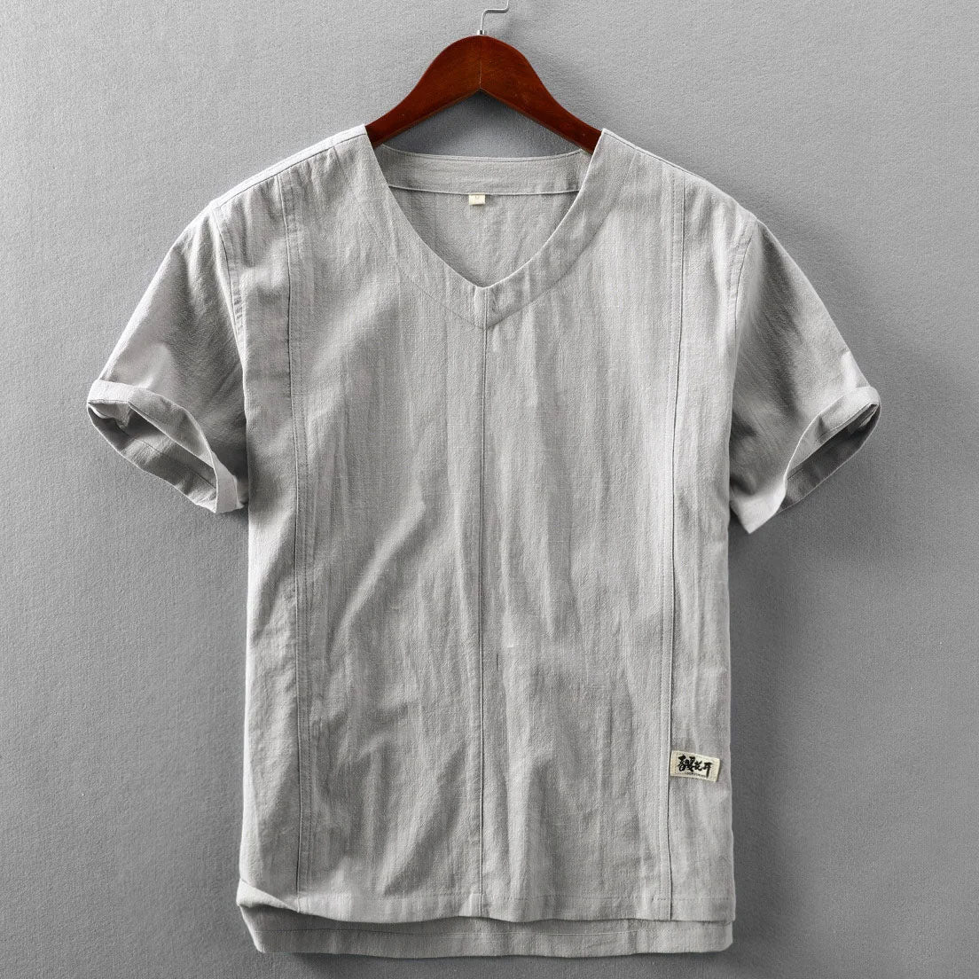 T-shirt d'été en coton et lin à col en V – Chemise décontractée et respirante pour homme