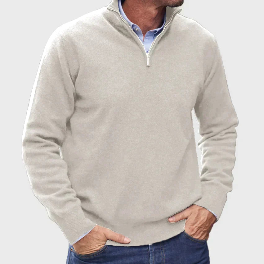 Pull zippé en cachemire italien – Élégance de luxe pour homme