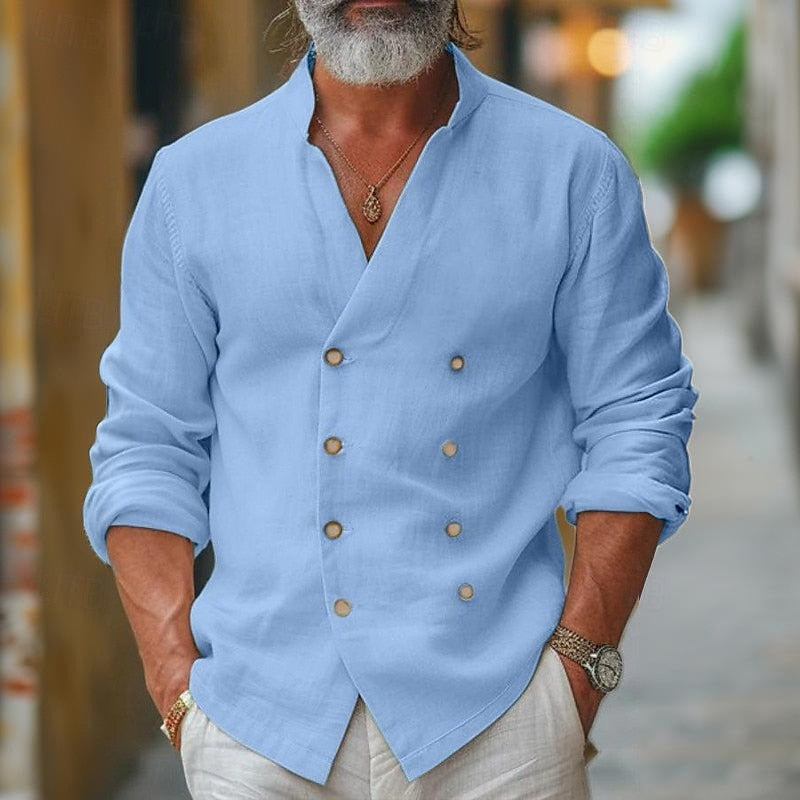 Chemise d'été croisée en coton et lin mélangés - Élégance classique pour homme