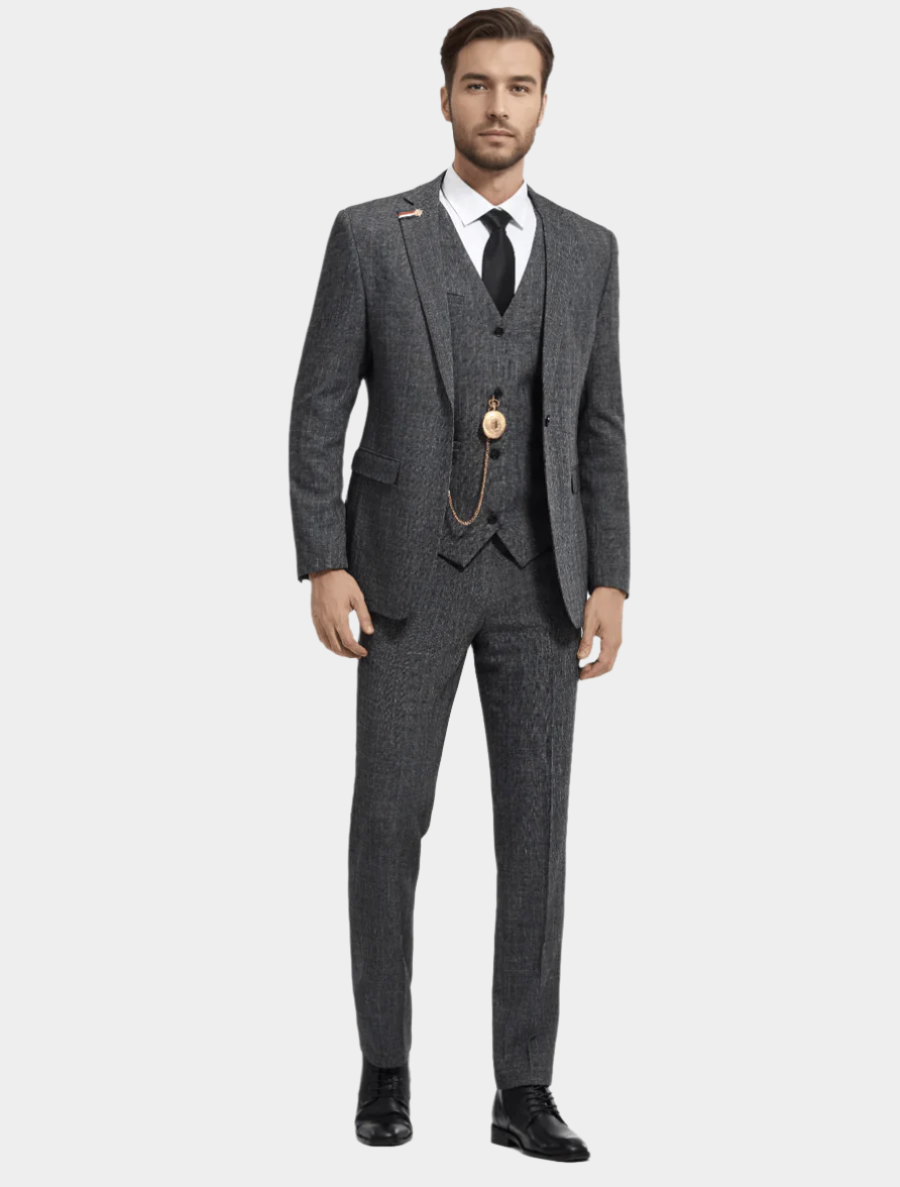 Costume 3 pièces avec gilet – Ensemble habillé en laine mélangée pour homme