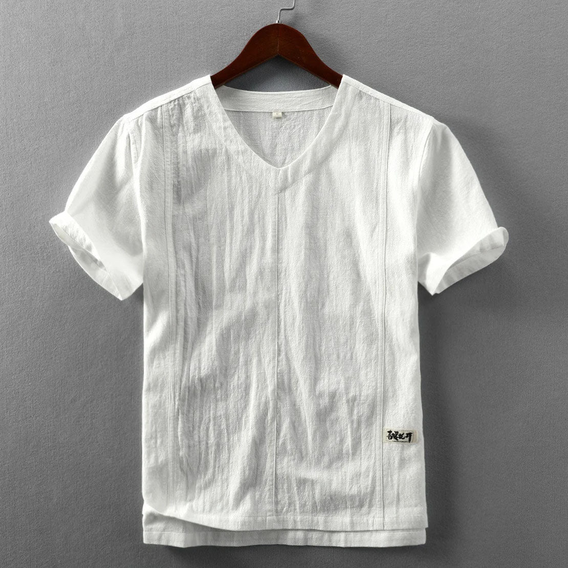 T-shirt d'été en coton et lin à col en V – Chemise décontractée et respirante pour homme