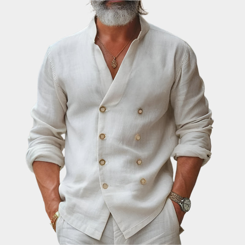 Chemise d'été croisée en coton et lin mélangés - Élégance classique pour homme